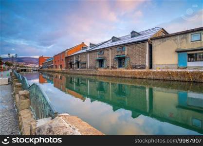 Cityscape of Otaru, Japan canal and historic warehouse, Sapporo Hokkaido Japan