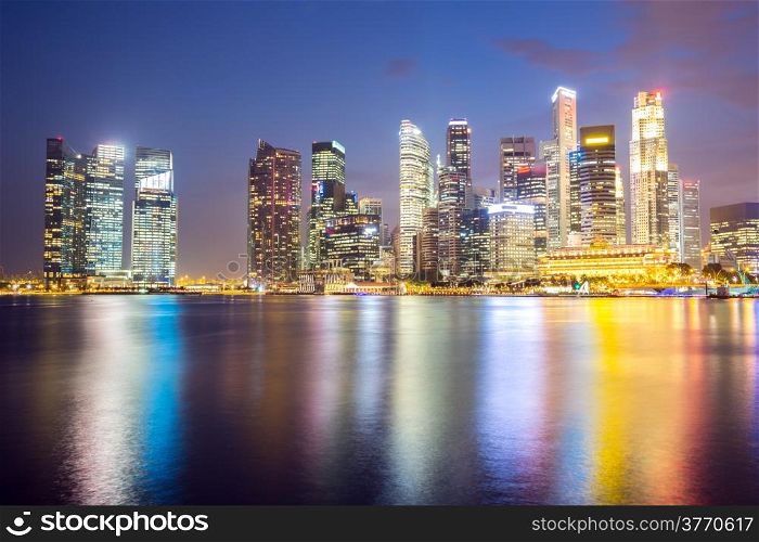 Cityscape of Singapore city downtown skyline skyscraper at dusk