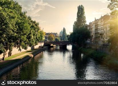 Cityscape of Strasbourg at sunny summer morning, France