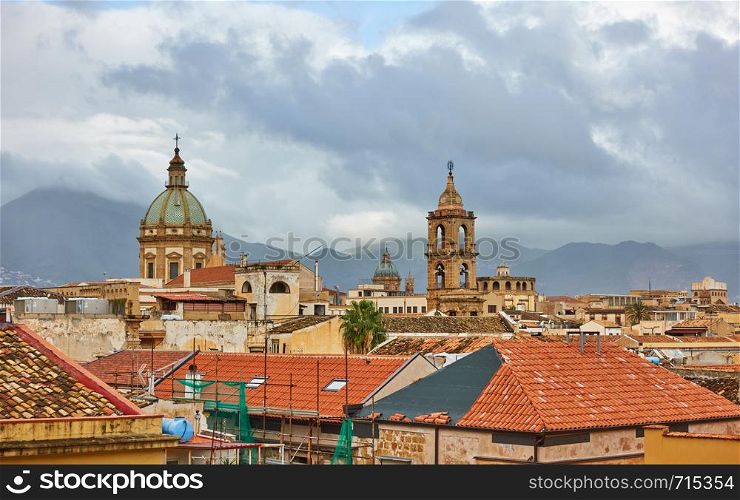 Cityscape of the old town of Palermo in Sicily, Italy