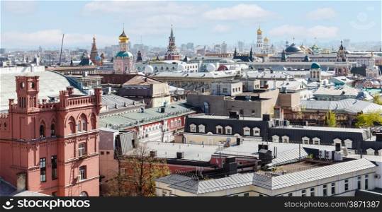 cityscape - skyline of Moscow city with Kremlin in sunny spring day