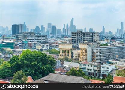 Cityscape view of Bangkok city with modern architecture and downtown skyscrapers on skyline