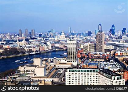 Cityscape view of buildings and Thames River from London Eye