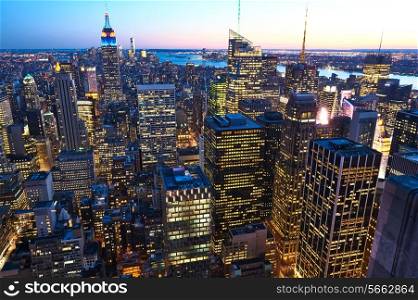 Cityscape view of Manhattan with Empire State Building, New York City, USA at night