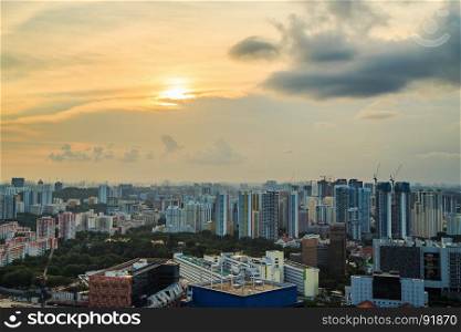 cityscape view of Singapore city at sunset