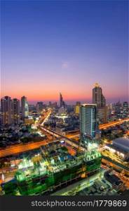 Cityscape View of the Bangkok Sathorn area at twilight.. Bangkok twilight.