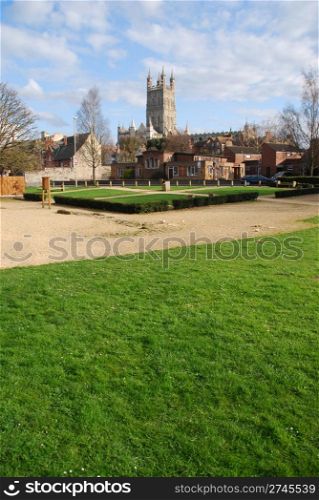 cityscape view to the famous Gloucester Cathedral, England (United Kingdom)