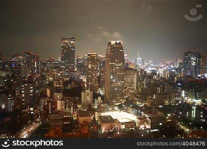 Cityscape view with skyscrapers at night, Tokyo, Japan