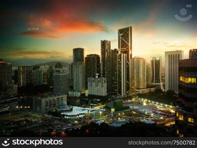 Cityscape with modern and developmental ,twilight scene ,Kuala Lumpur ,Malaysia .