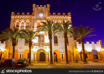 Ciutadella Menorca city town Hall sunset in Ciudadela Balearic Islands
