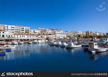 Ciutadella Menorca marina Port boats view in Balearic Islands