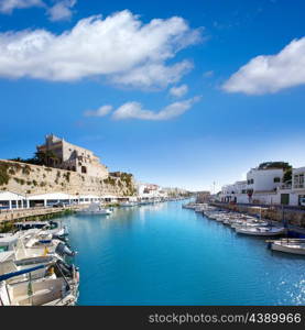 Ciutadella Menorca marina Port view and Ayuntamiento Town hall Balearic Islands