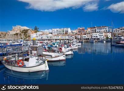 Ciutadella Menorca marina Port view and Ayuntamiento Town hall Balearic Islands