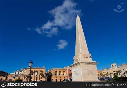 Ciutadella Menorca Placa des Born Obelisc in downtown Ciudadela at Balearic islands