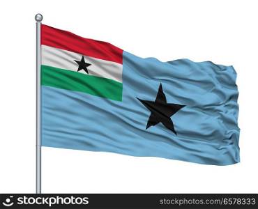 Civil Air Ensign Of Ghana 1964 1966 Flag On Flagpole, Isolated On White Background. Civil Air Ensign Of Ghana 1964 1966 Flag On Flagpole, Isolated On White