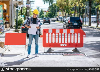 Civil engineers work according to road conditions and have barriers.