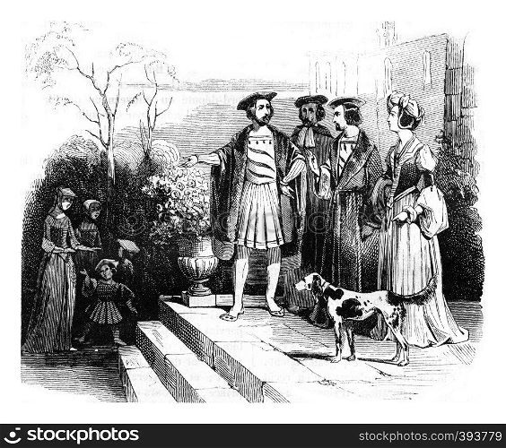 Civil suits of henry viii time, vintage engraved illustration. Colorful History of England, 1837.