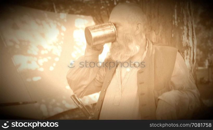 Civil War soldier drinking alcohol (Archive Footage Version)