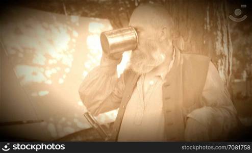 Civil War soldier drinking alcohol (Archive Footage Version)