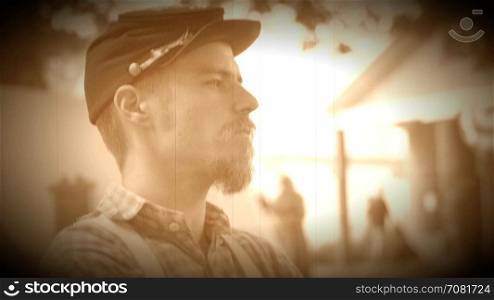 Civil War soldier with a goatee beard (Archive Footage Version)