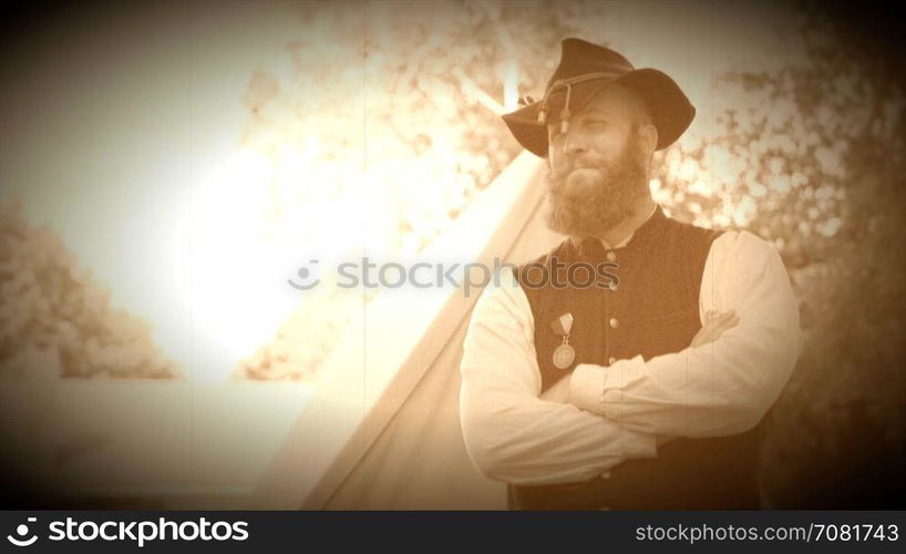 Civil War soldier with his arms crossed (Archive Footage Version)