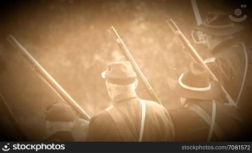 Civil War soldiers capturing confederate flag (Archive Footage Version)