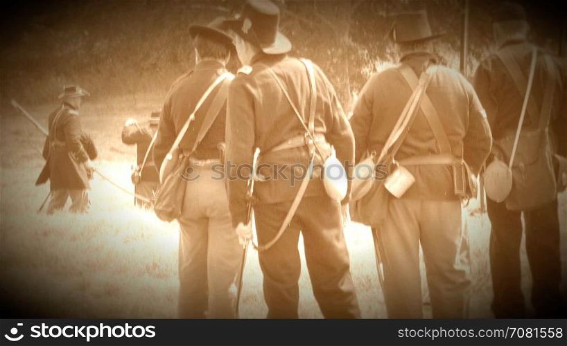 Civil War soldiers carrying injured (Archive Footage Version)
