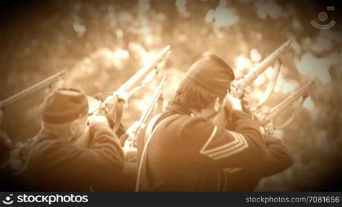 Civil War soldiers experiencing misfire (Archive Footage Version)