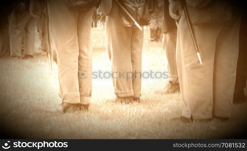 Civil War soldiers feet at inspection attention (Archive Footage Version)