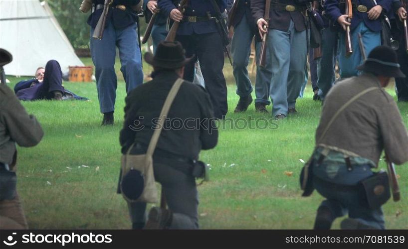 Civil War soldiers in a pitched battle