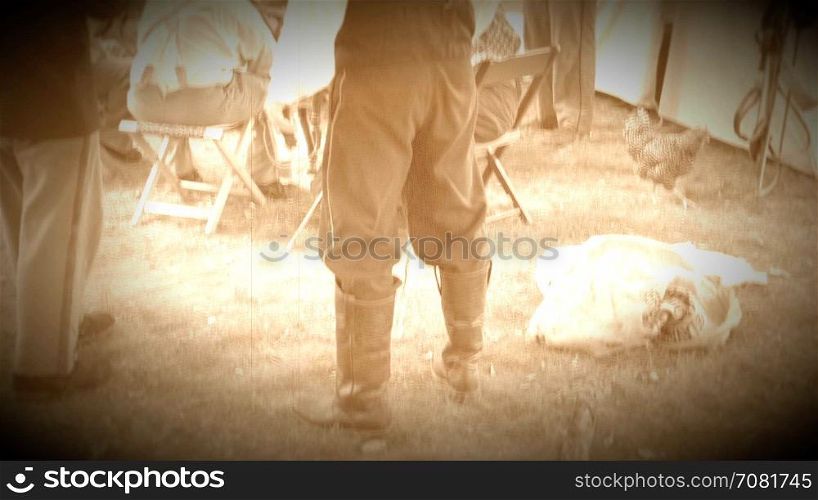 Civil War soldiers in camp with chicken (Archive Footage Version)