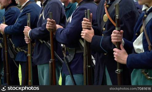 Civil War soldiers line up for battle