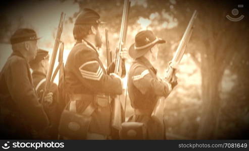 Civil War soldiers performing reloads during war (Archive Footage Version)
