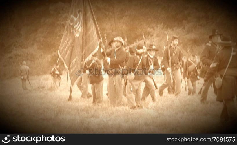 Civil war soldiers regrouping (Archive Footage Version)