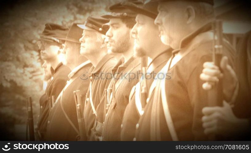 Civil War soldiers shoulder their guns (Archive Footage Version)
