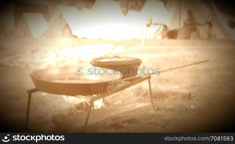 Civil War tent encampment and cooking fire (Archive Footage Version)