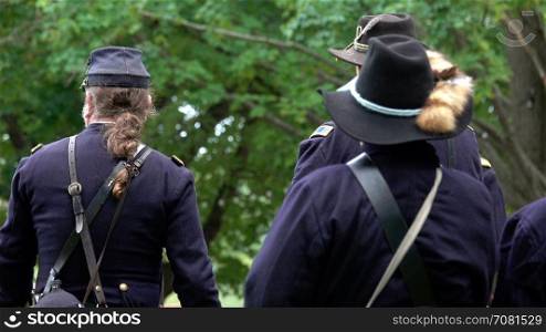 Civil War Union soldiers having a meeting