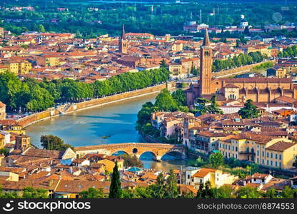 Ciy of Verona and Adige river aerial view, tourist destination in Veneto region of Italy