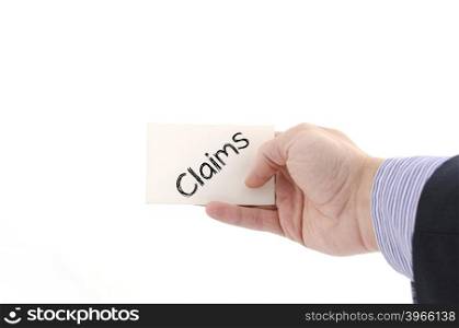 Claims text concept isolated over white background