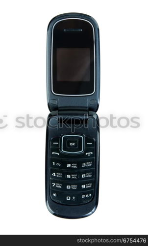 clamshell mobile phone on a white background