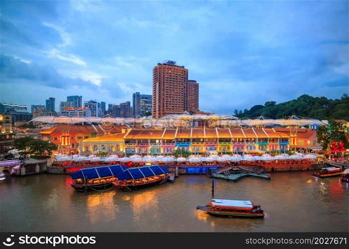 Clarke Quay in downtown Singapore at night