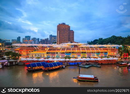 Clarke Quay in downtown Singapore at night