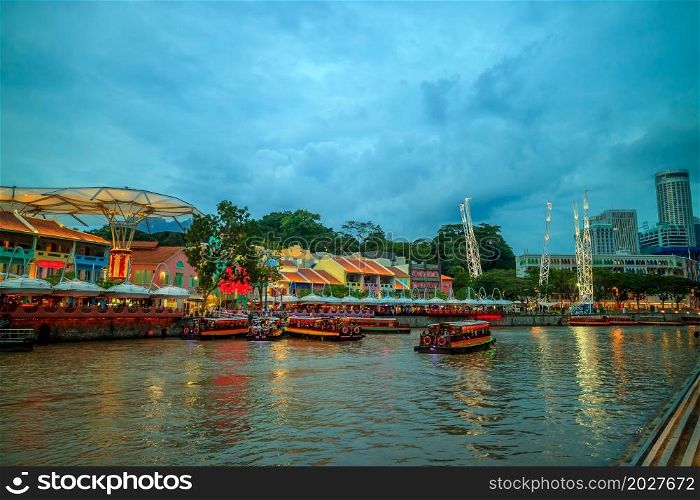 Clarke Quay in downtown Singapore at night
