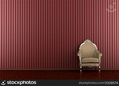 classic armchair in front of red striped wall