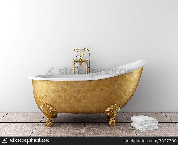 classic bathroom with old bathtub and white wall