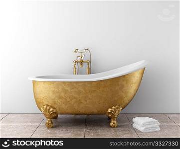classic bathroom with old bathtub and white wall