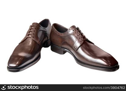 classic brown male leather shoes isolated on white