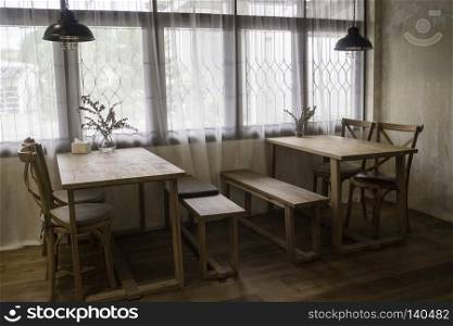 Classic cafe interior in wood, stock photo