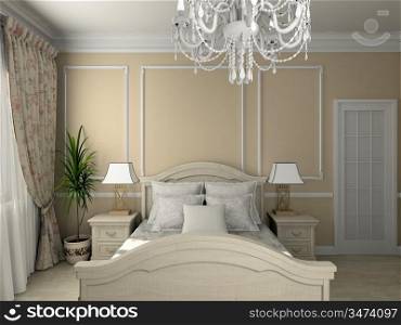 Classic design interior of bedroom. 3D render