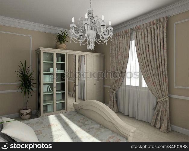 Classic design interior of bedroom. 3D render